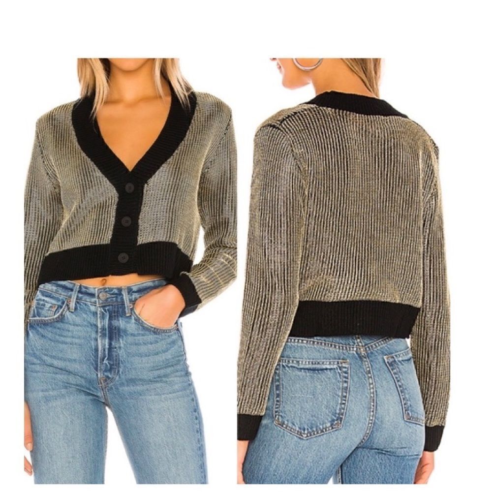 superdown Gold and Black Cropped Button Cardigan